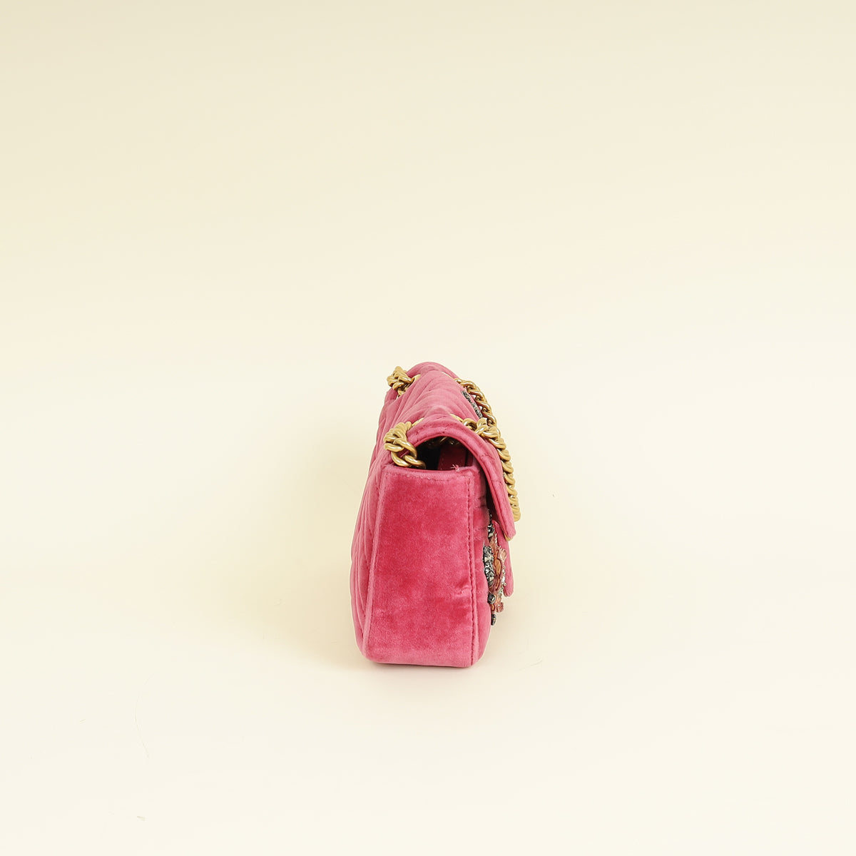 Gucci Dark Pink GG Marmont Velvet Embroidered Shoulder Bag