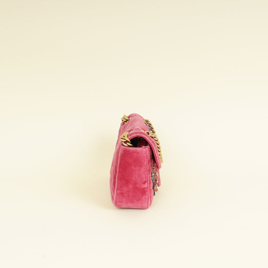 Gucci Dark Pink GG Marmont Velvet Embroidered Shoulder Bag