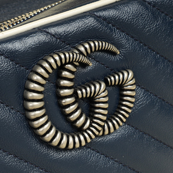 Gucci Blue GG Quilted Marmont Bamboo Top Handle Shoulder Bag