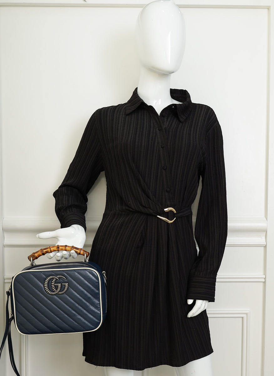 Gucci Blue GG Quilted Marmont Bamboo Top Handle Shoulder Bag