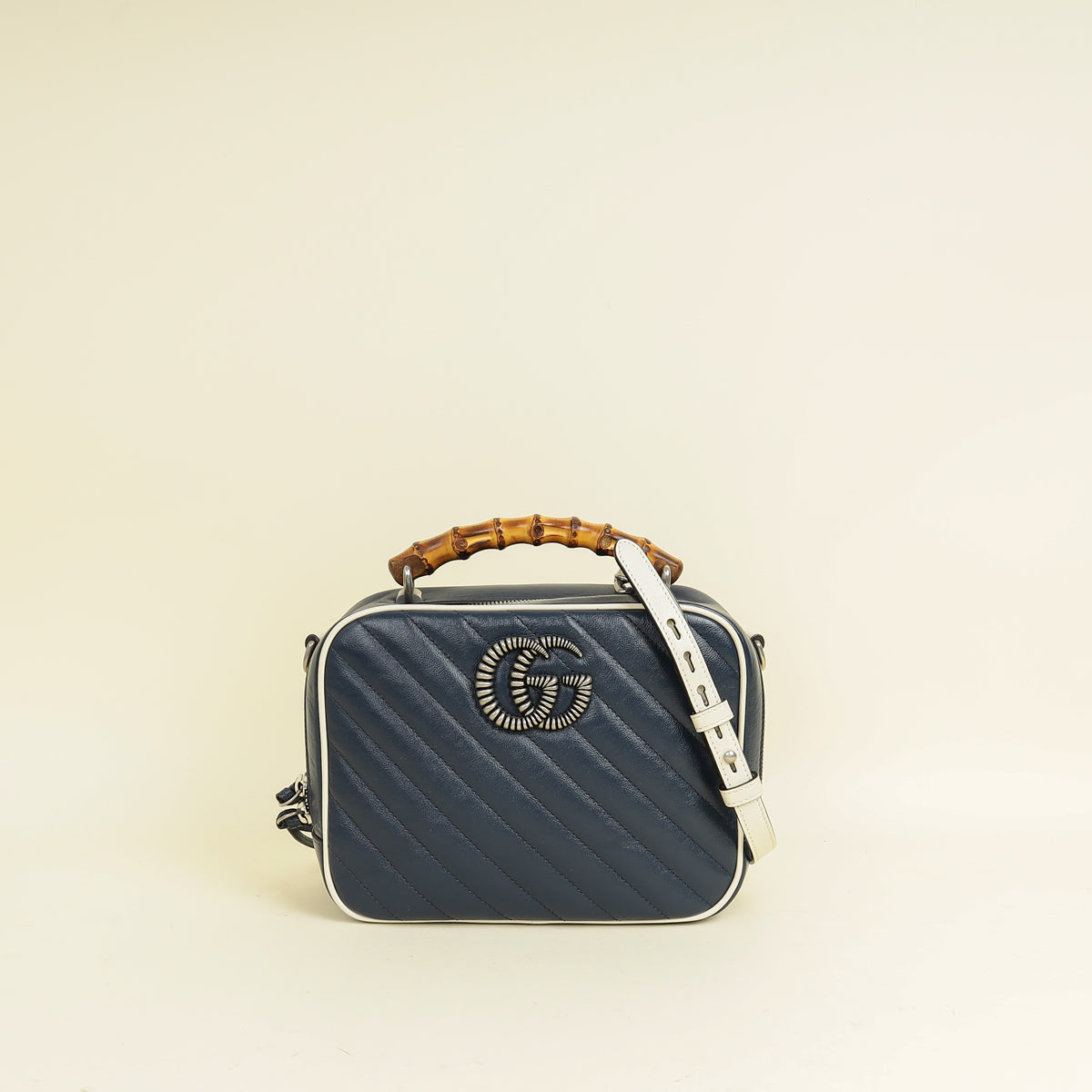 Gucci Blue GG Quilted Marmont Bamboo Top Handle Shoulder Bag
