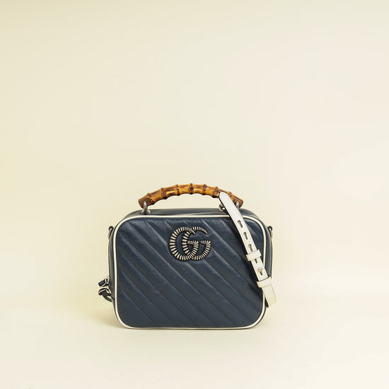 Gucci Blue GG Quilted Marmont Bamboo Top Handle Shoulder Bag
