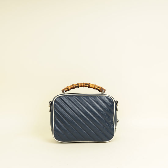 Gucci Blue GG Quilted Marmont Bamboo Top Handle Shoulder Bag