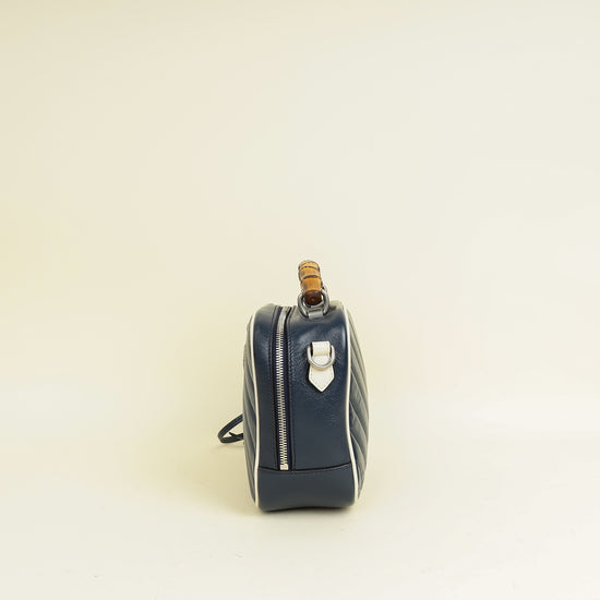 Gucci Blue GG Quilted Marmont Bamboo Top Handle Shoulder Bag