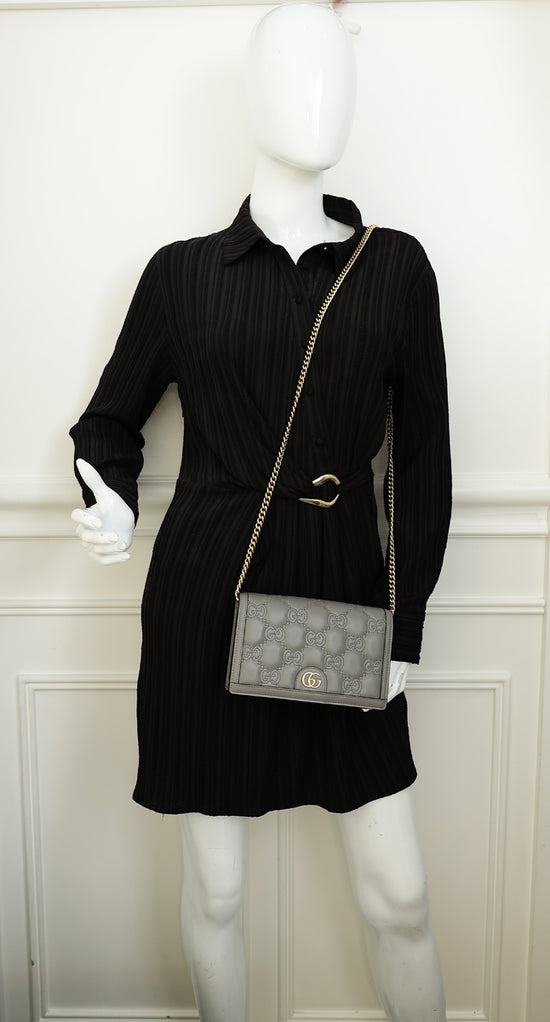 Gucci Grey GG Matelasse Chain Wallet