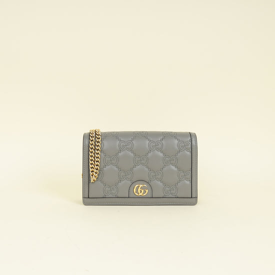 Gucci Grey GG Matelasse Chain Wallet