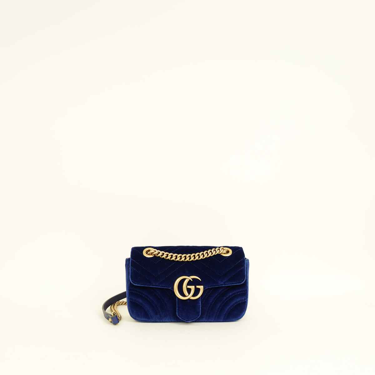 Gucci Dark Blue GG Marmont Velvet Small Shoulder Bag