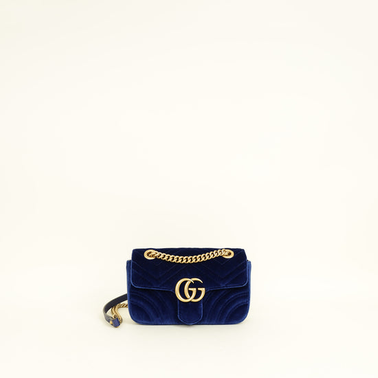 Gucci Dark Blue GG Marmont Velvet Small Shoulder Bag