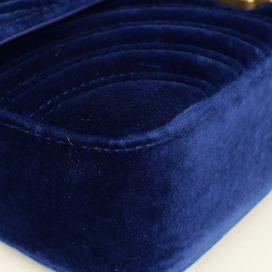 Gucci Dark Blue GG Marmont Velvet Small Shoulder Bag