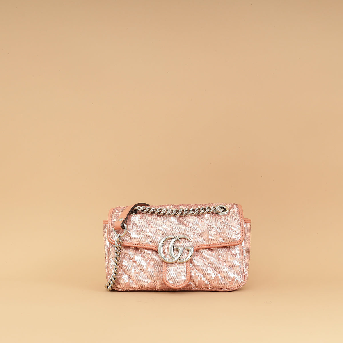Gucci Pink Sequins GG Marmont Flap Small Shoulder Bag-Gucci-THE CLOSET