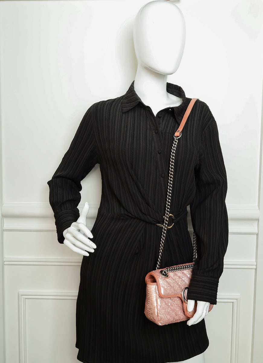 Gucci Pink Sequins GG Marmont Flap Small Shoulder Bag-Gucci-THE CLOSET