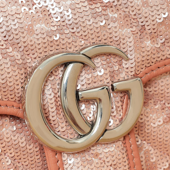 Gucci Pink Sequins GG Marmont Flap Small Shoulder Bag-Gucci-THE CLOSET