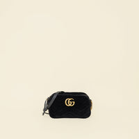 Gucci Black GG Marmont Small Velvet Camera Bag-Gucci-THE CLOSET