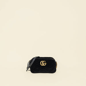 Gucci Black GG Marmont Small Velvet Camera Bag
