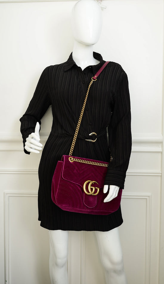 Gucci Violet GG Marmont Velvet Large Shoulder Bag