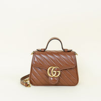 Gucci Brown Diagonal GG Marmont Mini Top Handle Bag