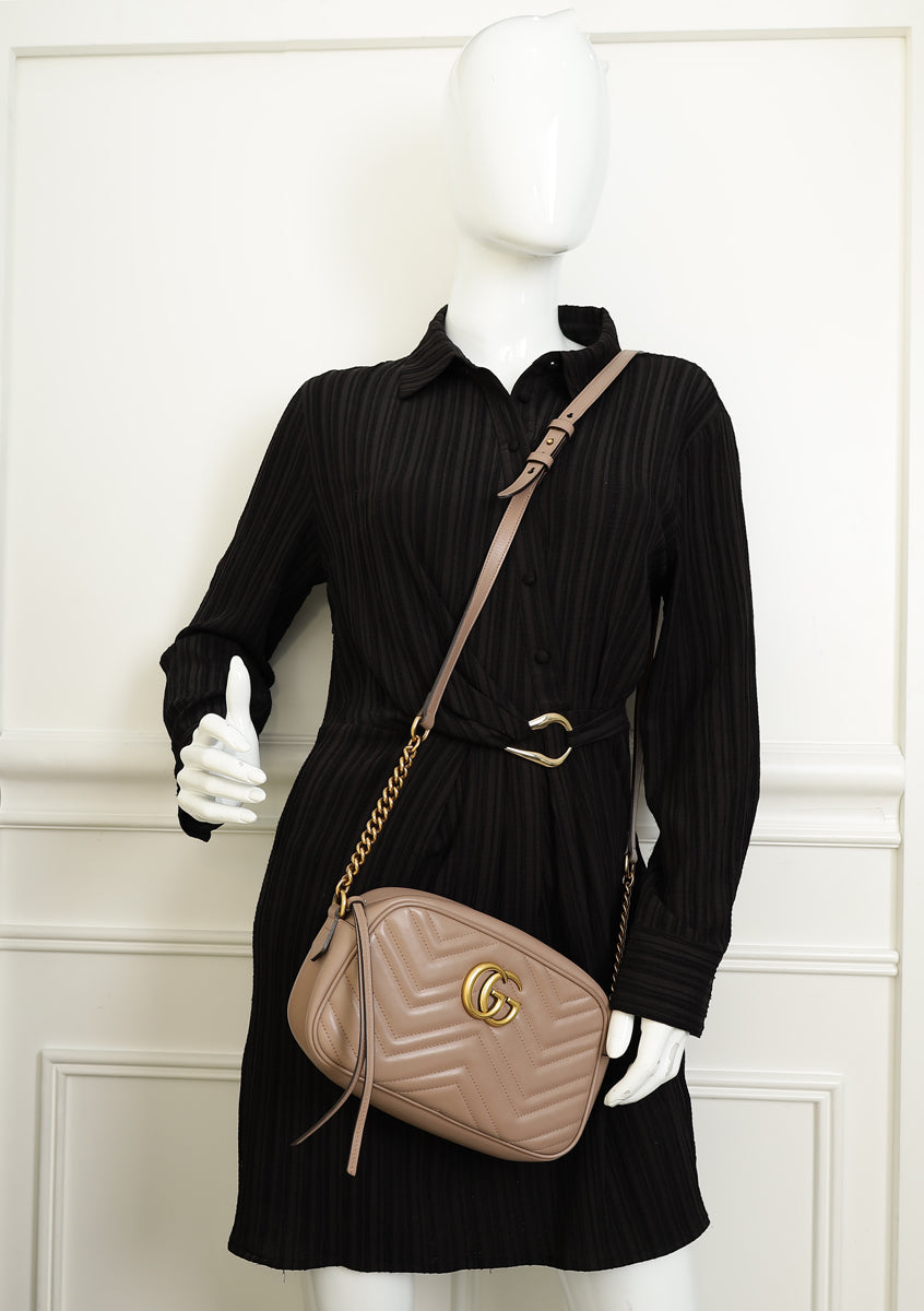 Gucci Taupe GG Marmont Small Camera Bag