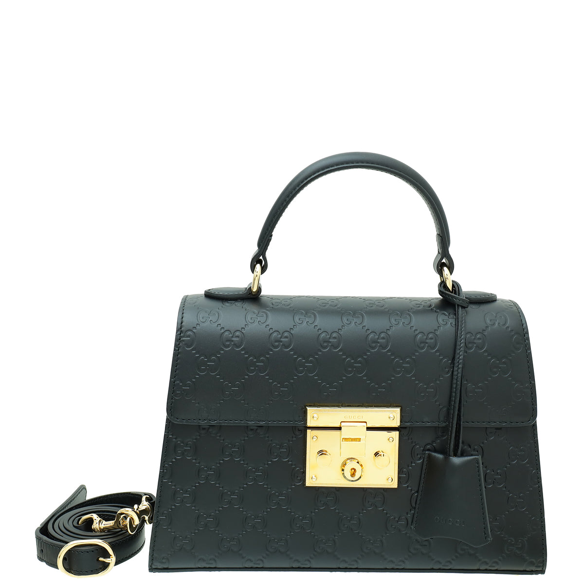 Gucci Black GG Guccissima Padlock Top Handle Small Bag