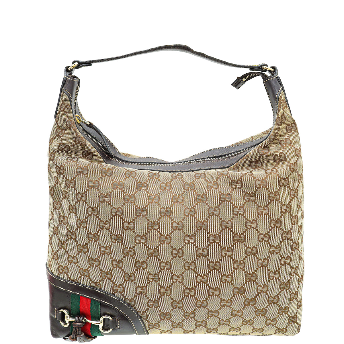 Gucci Bicolor GG Canvas Web Horsebit Tassel Hobo Medium Bag-Gucci-THE CLOSET