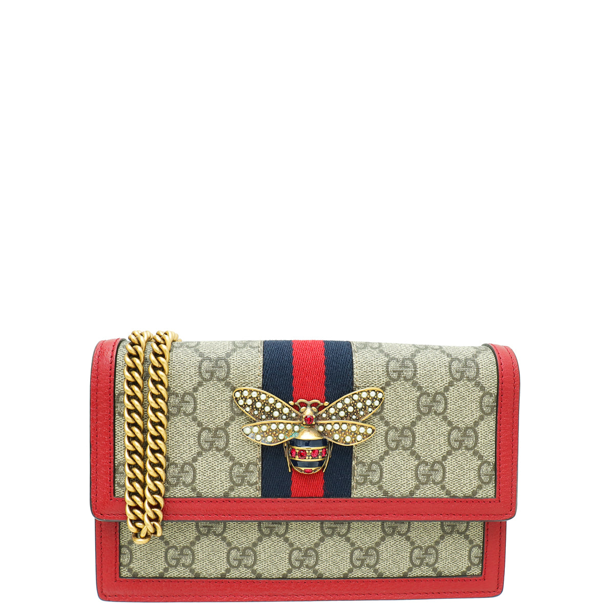 Gucci Multicolor Web Queen Margaret Chain Wallet-Gucci-THE CLOSET