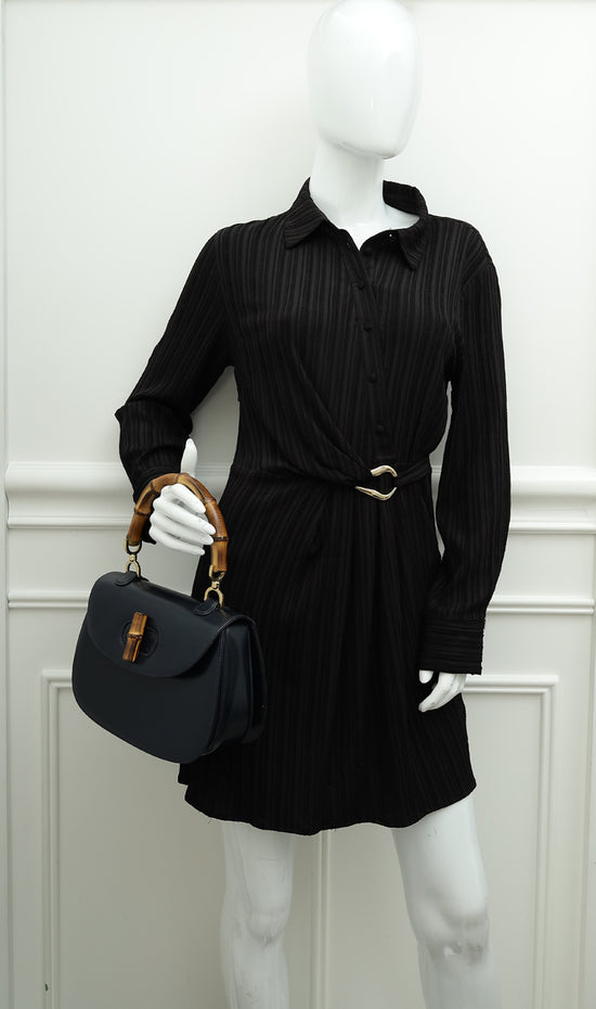 Gucci Navy Blue Bamboo Top Handle Bag-Gucci-THE CLOSET