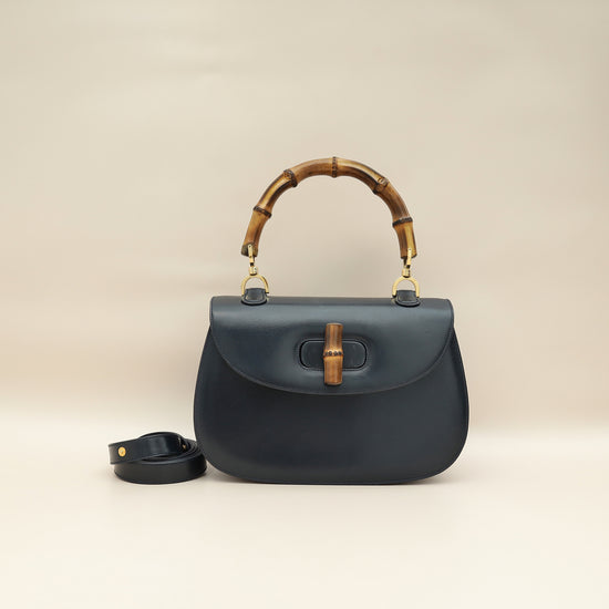 Gucci Navy Blue Bamboo Top Handle Bag-Gucci-THE CLOSET