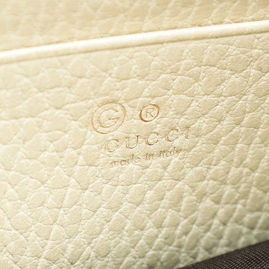 Ivory Gucci GG Interlocking Pebbled Leather Wallet on Chain