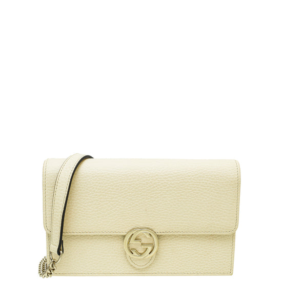 Gucci Wallet On Chain Interlocking Calfskin Leather In Ivory for Sale