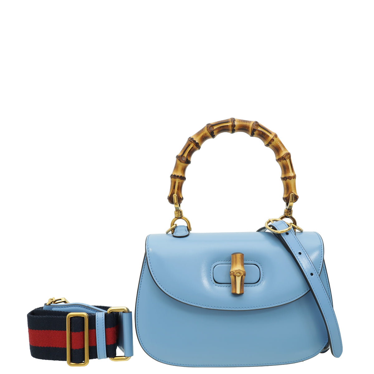 Gucci Sky Blue Bamboo 1947 Small Top Handle Bag