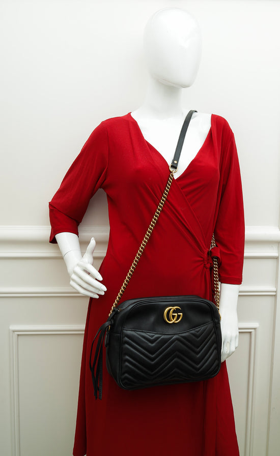 Gucci GG Marmont Medium Top Handle Shoulder Bag in Black