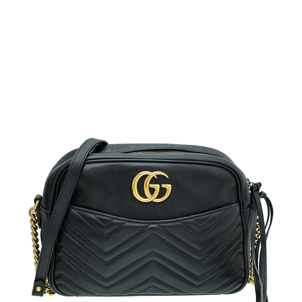Gucci Black GG Marmont Medium Matelasse Shoulder Bag THE CLOSET