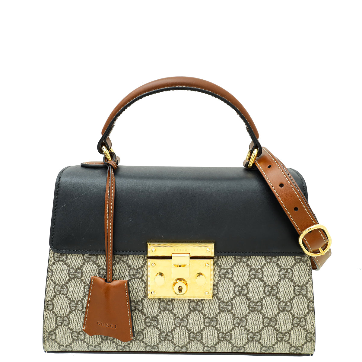 Gucci Tricolor GG Supreme Padlock Top Handle Bag