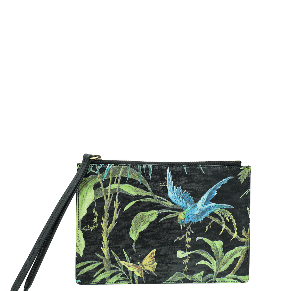 Gucci Black Multicolor Tropical Print Zip Pouch