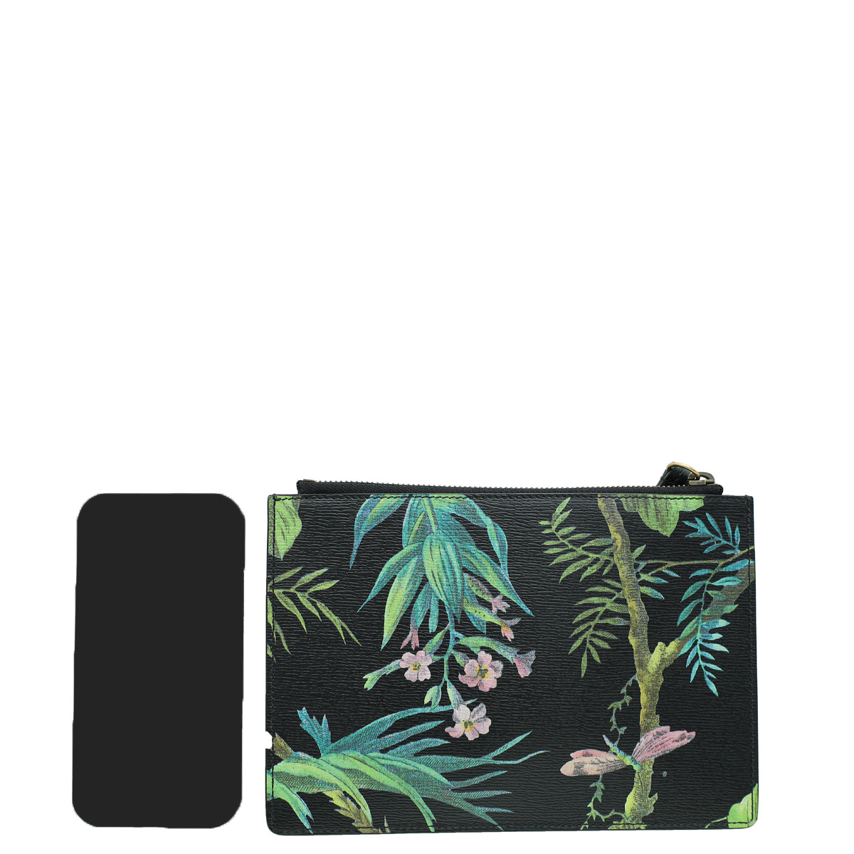 Gucci Black Multicolor Tropical Print Zip Pouch-Gucci-THE CLOSET