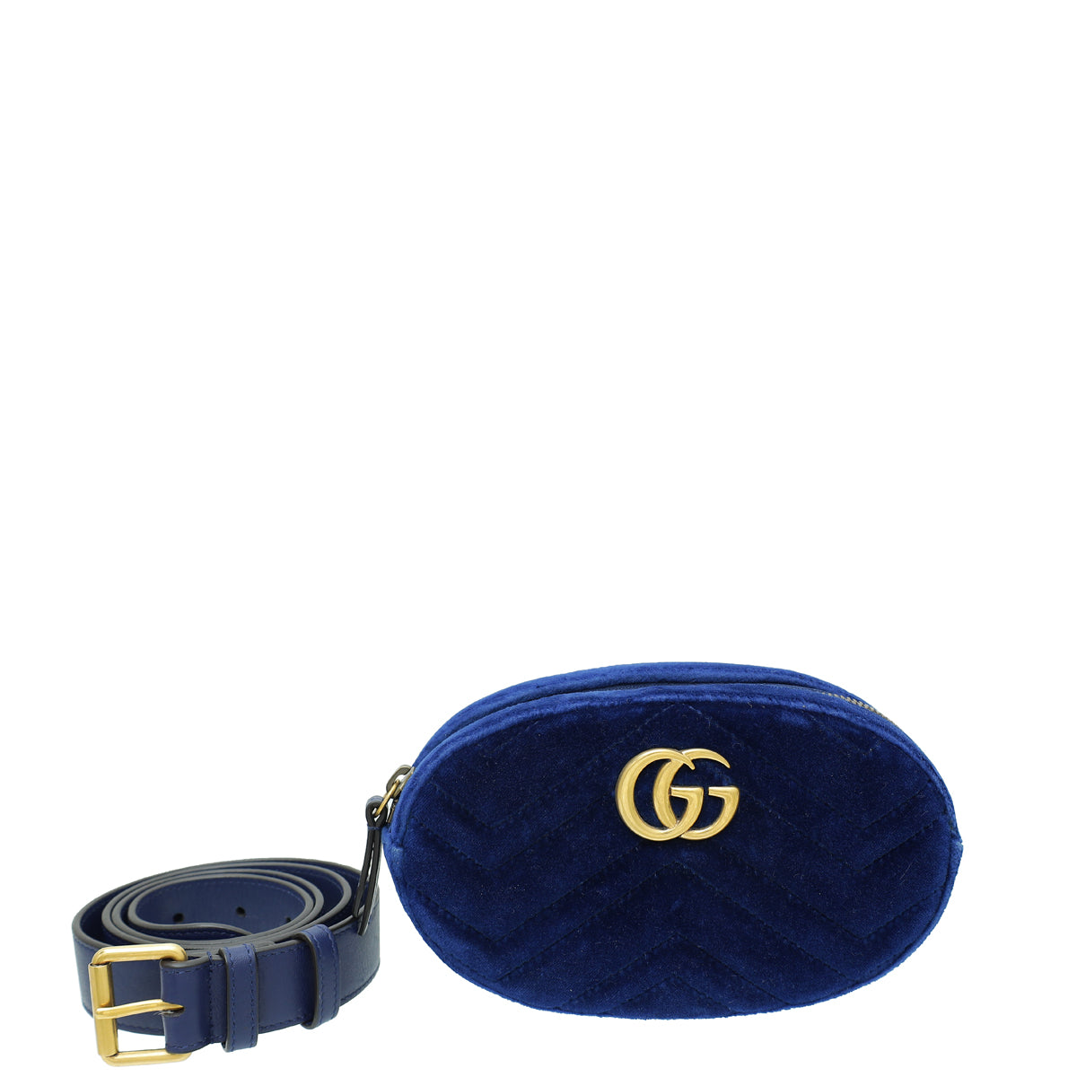 Gucci Navy Blue Velvet GG Marmont Mini Belt Bag-Gucci-THE CLOSET