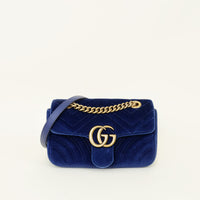 Gucci Blue Velvet GG Marmont Small Shoulder Bag