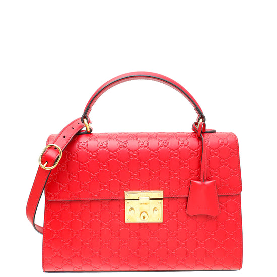 Gucci Red GG Guccissima Padlock Medium Top Handle Bag