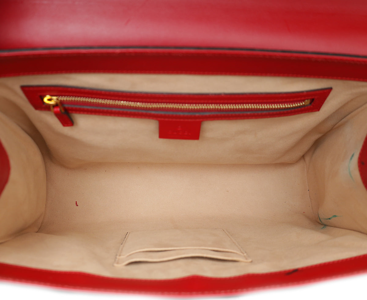 Gucci Red GG Guccissima Padlock Medium Top Handle Bag