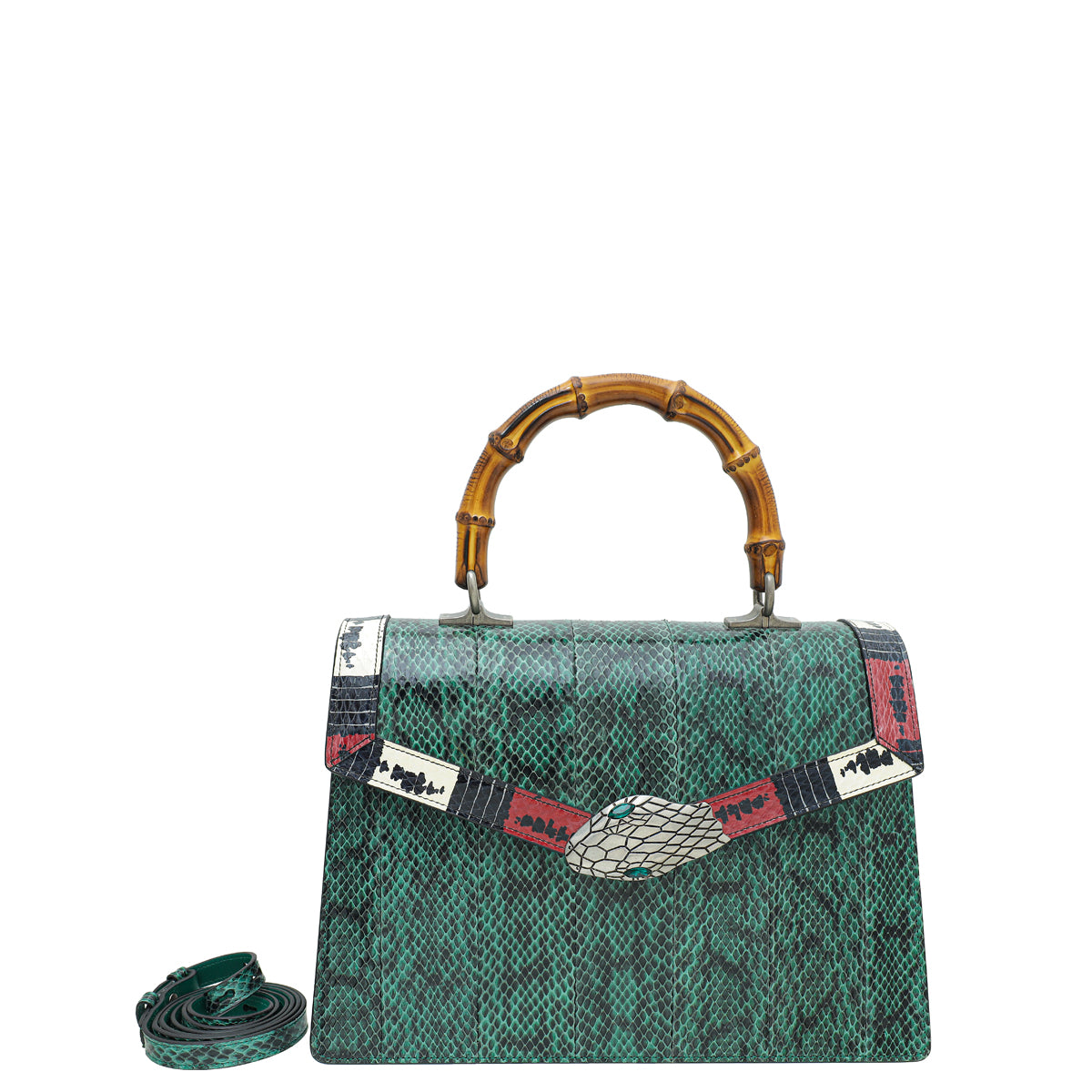 Gucci Green Snakeskin Medium Lilith Top Handle Bag