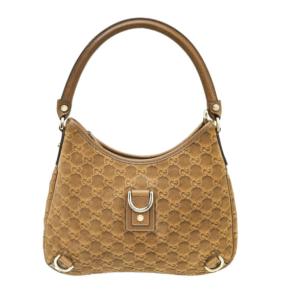 Gucci Brown Suede Guccissima Abbey D Ring Hobo Medium Bag