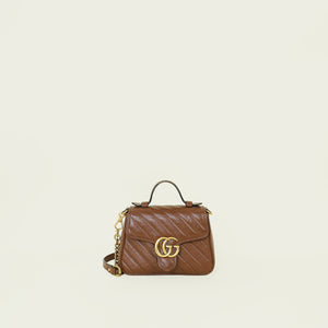 Gucci Brown Diagonal GG Marmont Mini Top Handle Bag