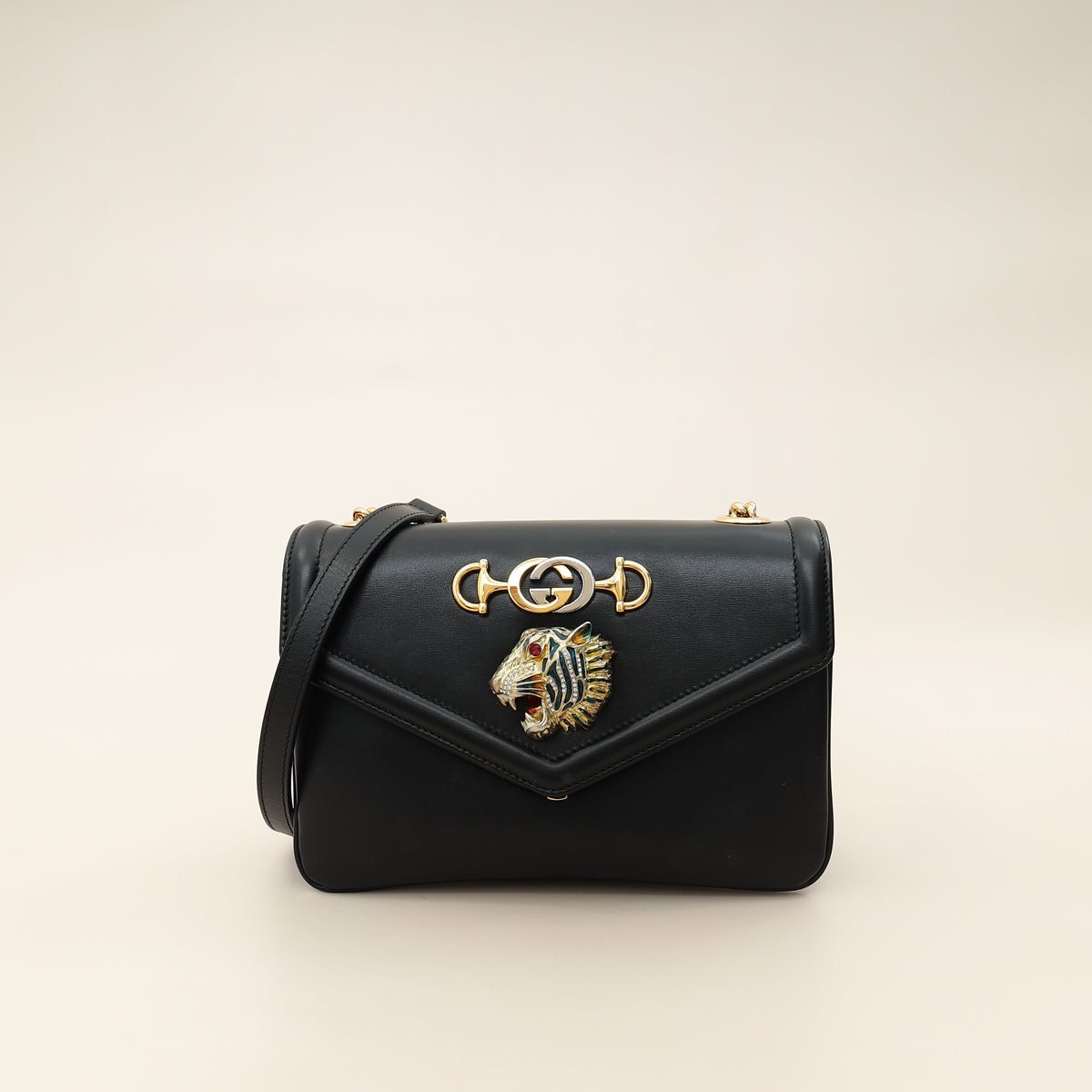 Gucci Black Rajah Medium Vitello Palmellato Lux Crystal Shoulder Bag-Gucci-THE CLOSET