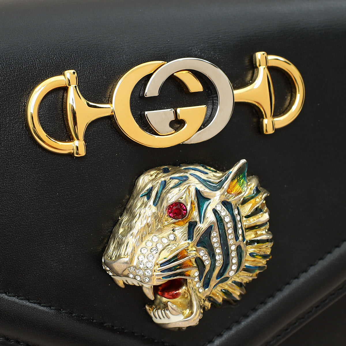 Gucci Black Rajah Medium Vitello Palmellato Lux Crystal Shoulder Bag-Gucci-THE CLOSET