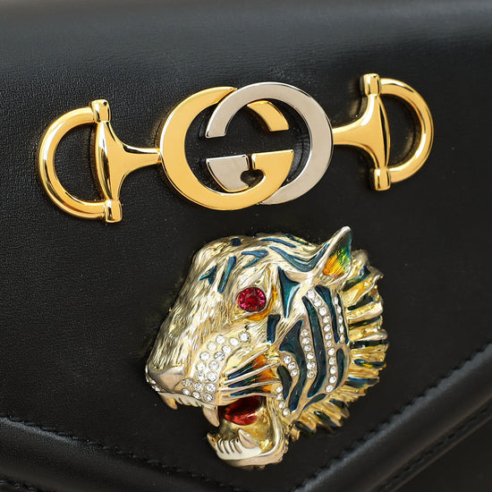 Gucci Black Rajah Medium Vitello Palmellato Lux Crystal Shoulder Bag-Gucci-THE CLOSET