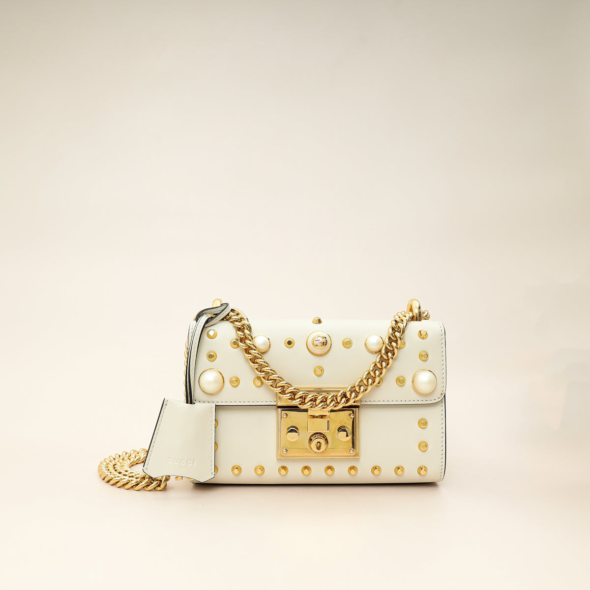 Gucci White Padlock Pearl Studs Small Shoulder Bag-Gucci-THE CLOSET