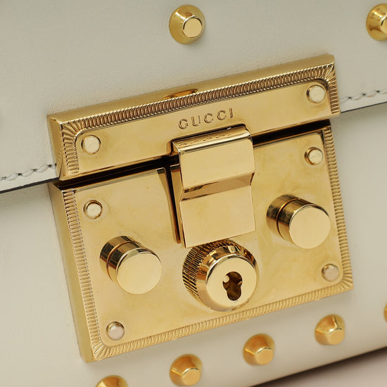 Gucci White Padlock Pearl Studs Small Shoulder Bag-Gucci-THE CLOSET