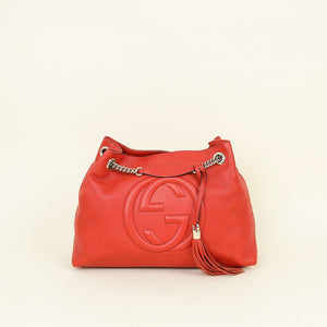 Gucci Red Orange Soho Tassel Tote Medium Bag