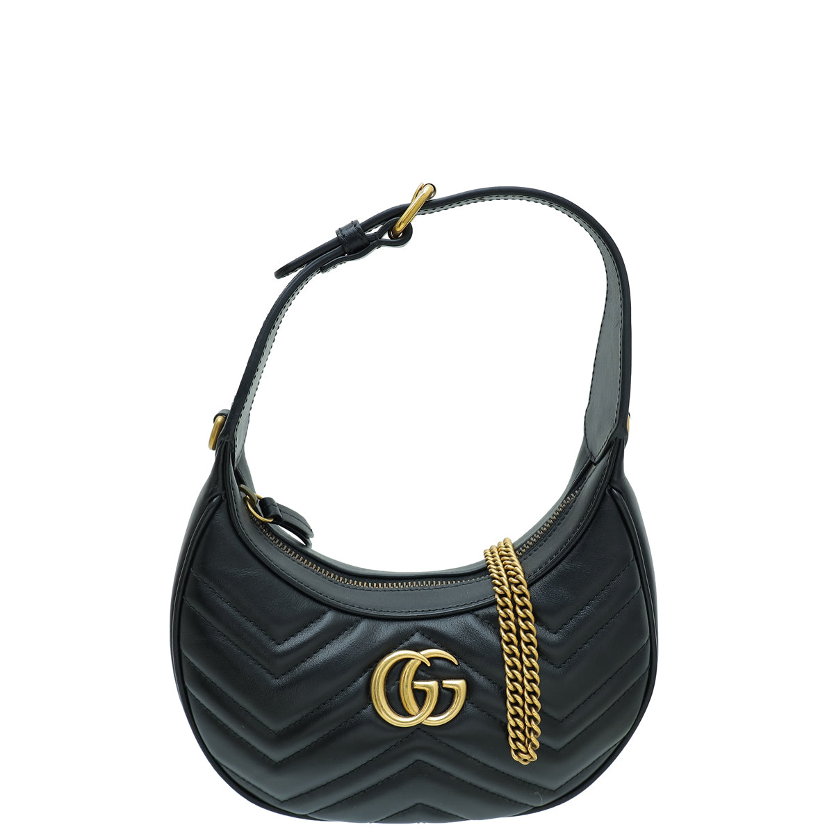 Gucci Black GG Marmont Mini Half-Moon Shaped Bag