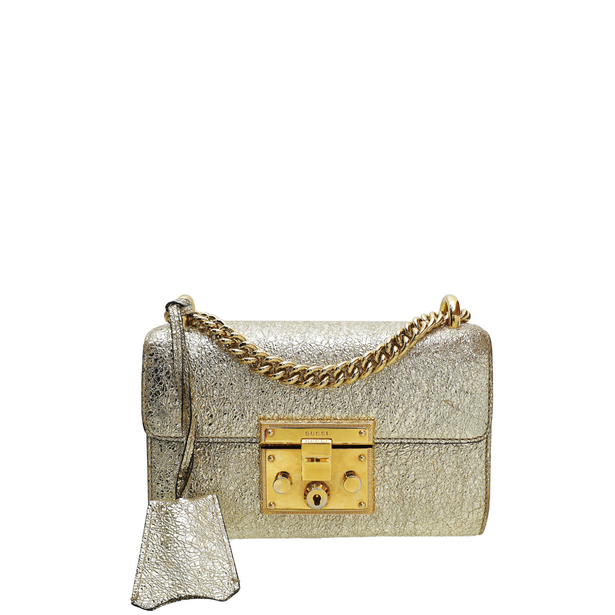 Gucci Metallic Gold Laminated Padlock Chain Small Bag-Gucci-THE CLOSET