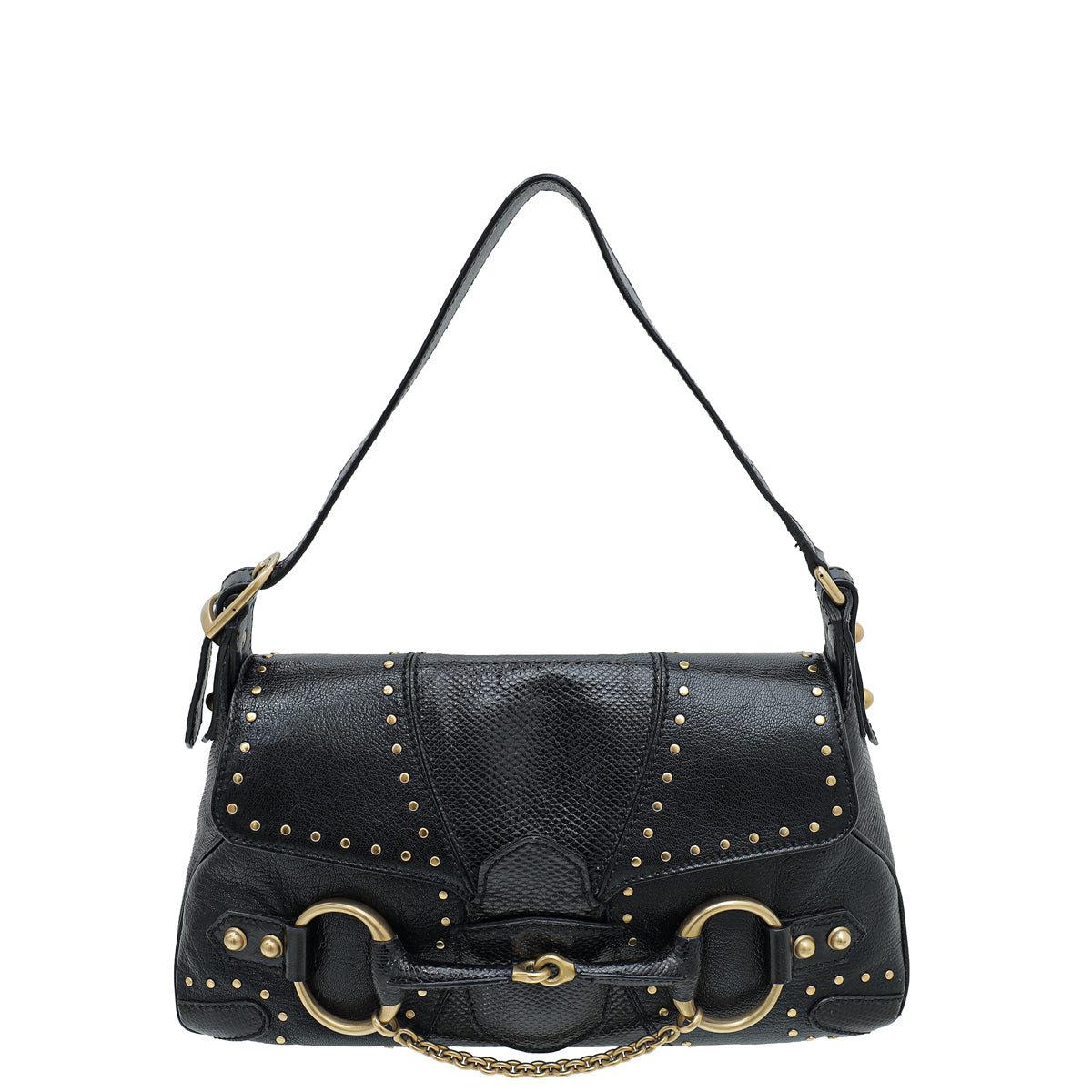 Gucci Black Studded Horsebit Chain Flap Bag-Gucci-THE CLOSET